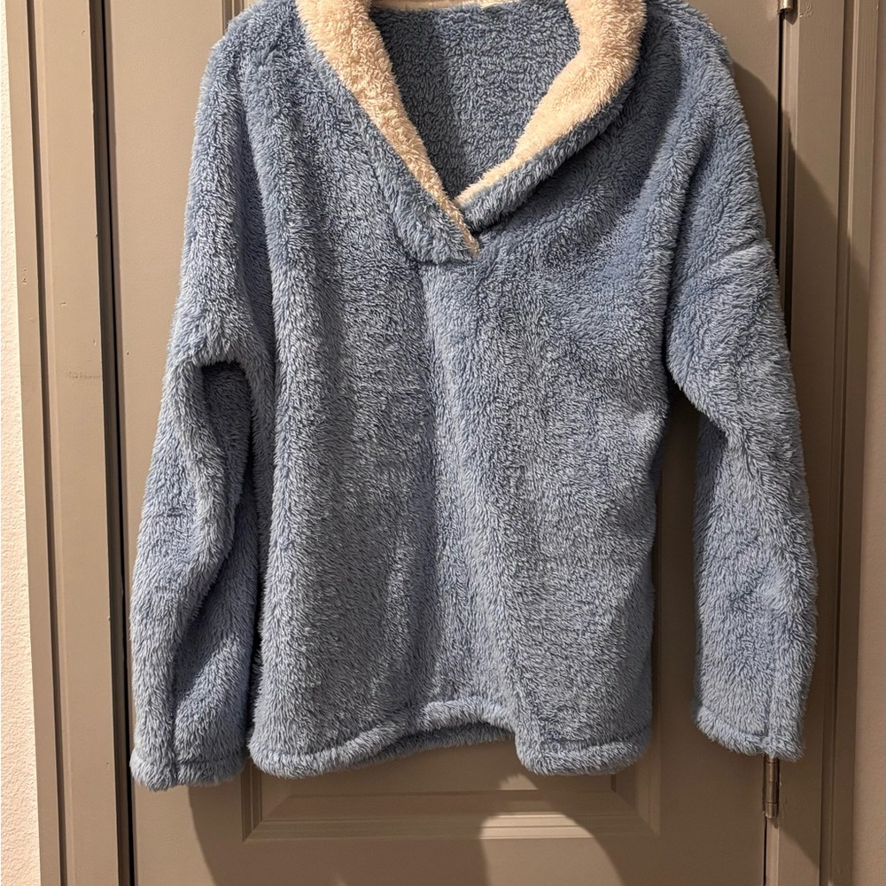 Cozy Blue and Cream Women's Pajama Top, Loungewear